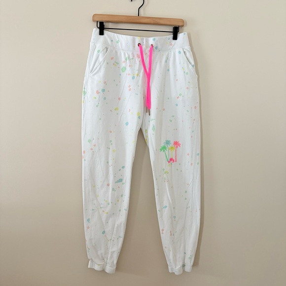 Lilly Pulitzer Mallie paint-splatter jogger pant embroidered palm tree logo M - Picture 2 of 12